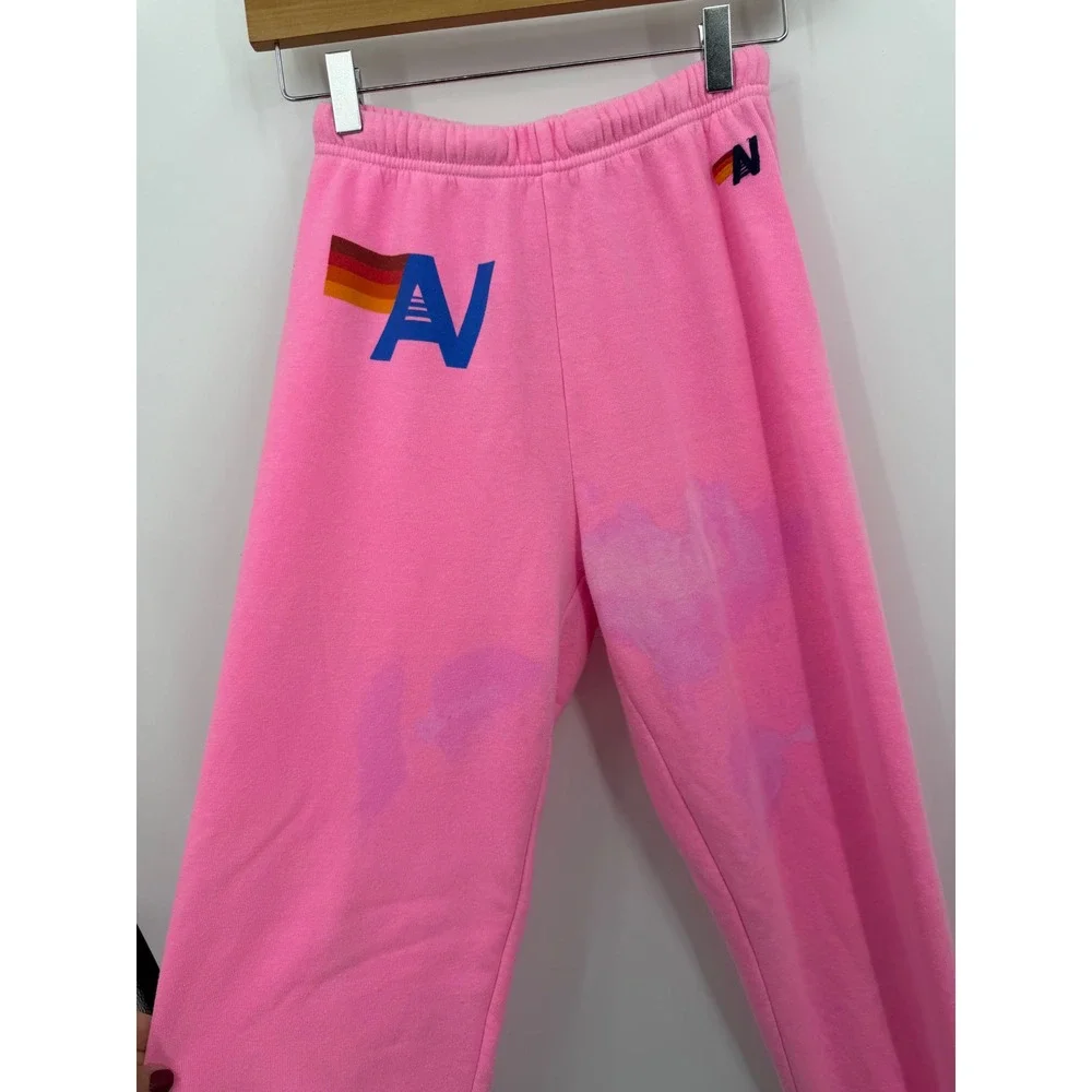 Aviator Nation AV Logo Sweatpants Womens Small Pink Distressed